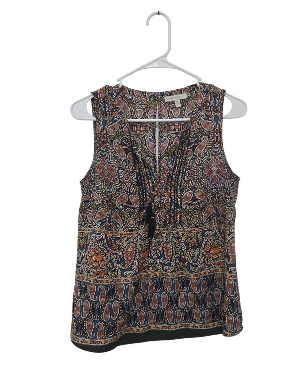 4/$15 Bohemian Paisley Sleeveless Top - Navy & Rust Women's Petite Small - Picture 2 of 8